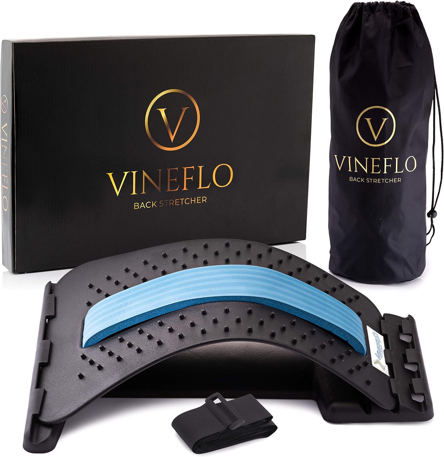 Vineflo Back Stretcher - Lower & Upper Back Massager for Spinal Pain Relief Posture Support, Blue