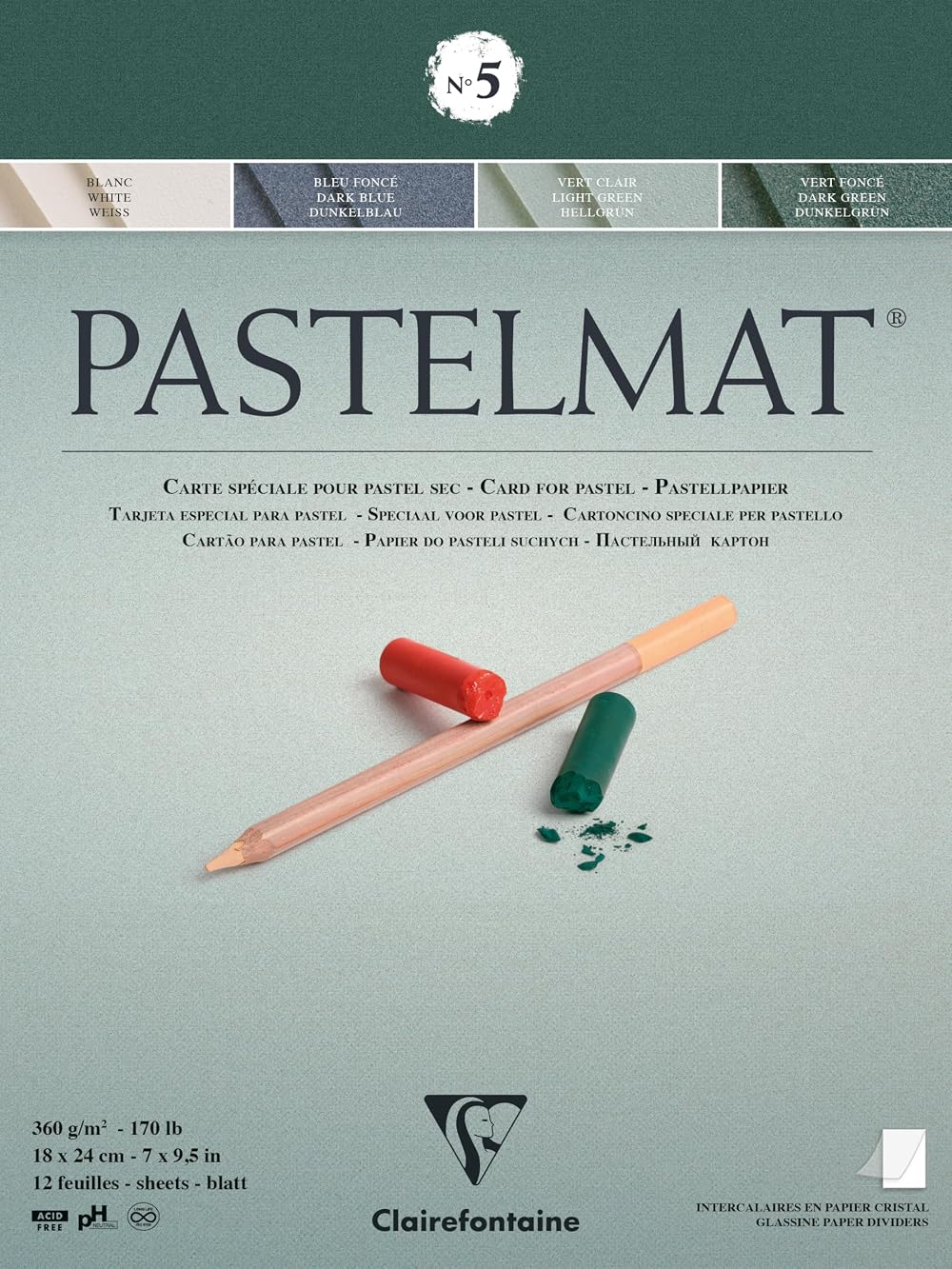 Clairefontaine Pastelmat Pad No.5 12 Sheets 360gsm 18x24 Assorted