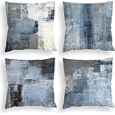 COLORPAPA Blue Throw Pillow Covers 20x20 Set of 4 Decorative Cushion Cover Grey Abstract Art Painting Pillowcase for Sofa Bedroom Living Room Décor