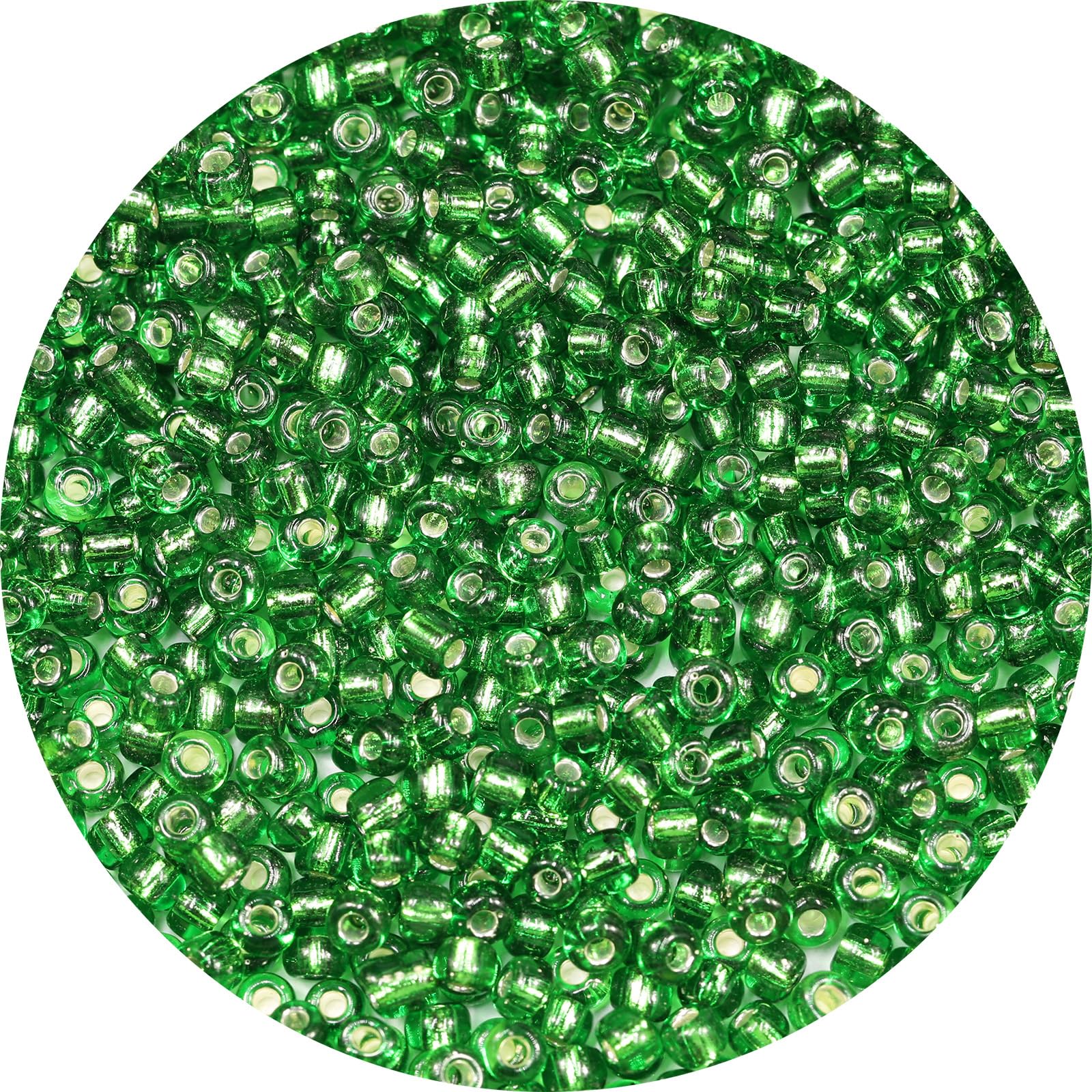 Bala&Fillic Green Silver Lined Color 4mm Seed Beads About 1200pcs/100Grams in Bag, 6/0 Glass Craft Beads for Making Bracelet and Necklace (Green Silver Lined) — image 1