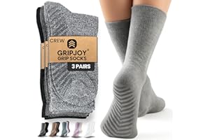 Gripjoy Grip Socks for Women, Grippy, Non Slip, Gripper Socks for Women & Men, Pilates, Yoga, Hospital, 3 Pairs, Crew