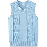 JSTEX Boys Sweater Vest 100% Cotton Kids Uniform Vest Girls V-Neck Sleeveless Knit Pullover for Size 4-14