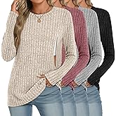 Velvelhall 4 Pack Women Nursing Shirts Breastfeeding Long Sleeve Tops Thermal Sweaters with Hidden Zipper Ribbed Maternity