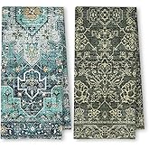 ArtisaEura Vintage Boho Sage Green Kitchen Towels Set of 2, Retro Oriental Traditional Dish Tea Towels for Kitchen Decor, Green Floral Decorative Hand Towels for Bathroom Decor, 16x24 in