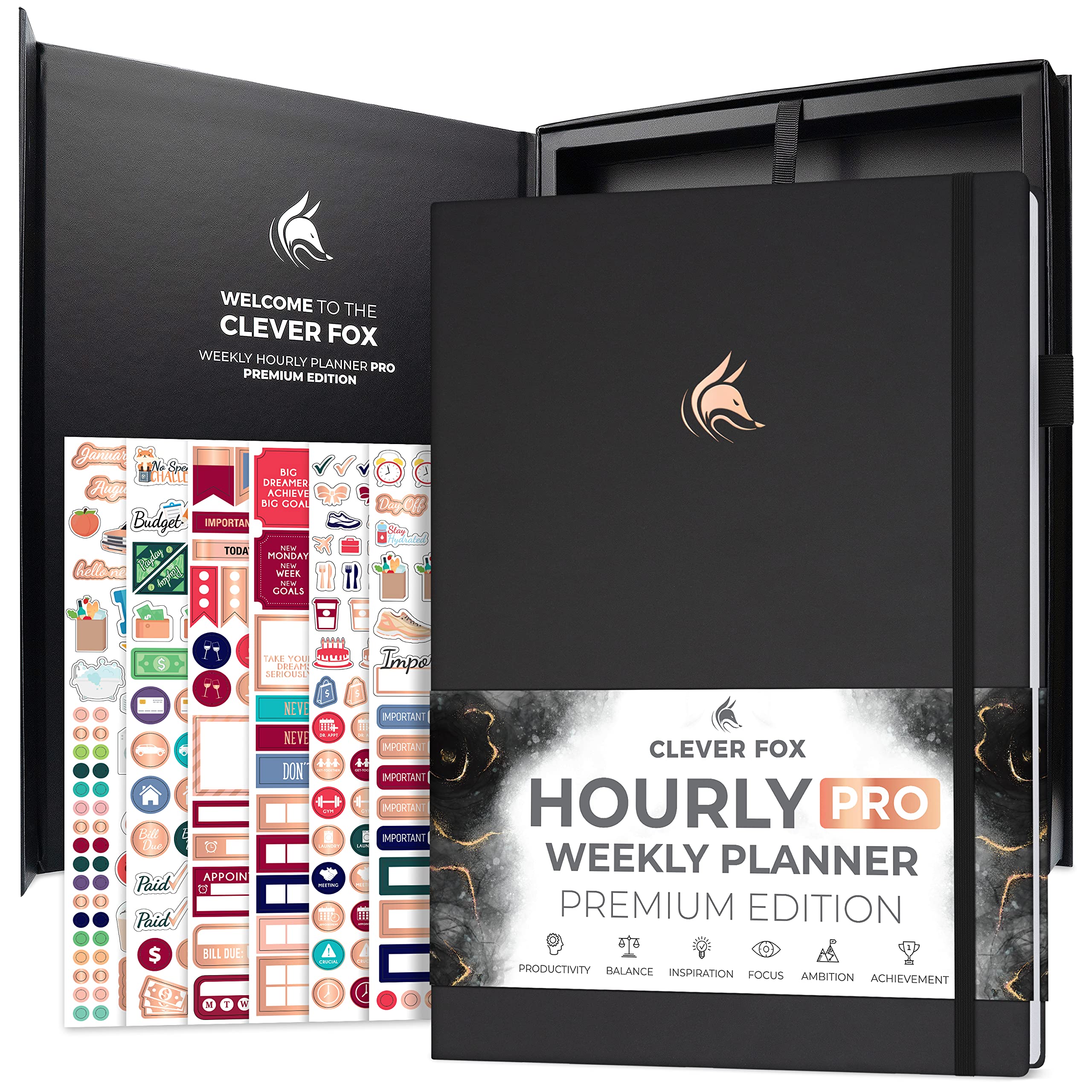 Clever Fox Hourly Planner PRO Premium – Undated Schedule Planner with Daily Time Slots – Personal Organizer Notebook for Time Management – Weekly & Monthly Life Journal, A4 size (Black)