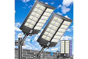 XCQMHF Solar Street Light Dusk to Dawn 6000W, 600000LM, 7000K Brightness, IP67 Waterproof, Motion Sensor, Lights Outdoor Street Light for Security and Safety (6000W-2Pack)