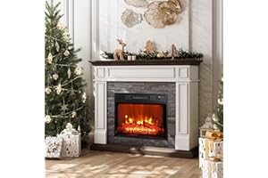 LGHM 44 Inches Electric Fireplace with Mantel, Freestanding Wood Stove Heater, Realistic 3D Dancing Flame Effect and Stacked Stone Surround, Remote Control Timer for Living Room