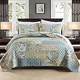 Etwel Cal King Quilt Bedding Set Patchwork, Cotton Bedspread Coverlet Lightweight, Floral Green Comforter for All Season, Sage Soft Reversible Bed Cover with 2 Pillow Shams