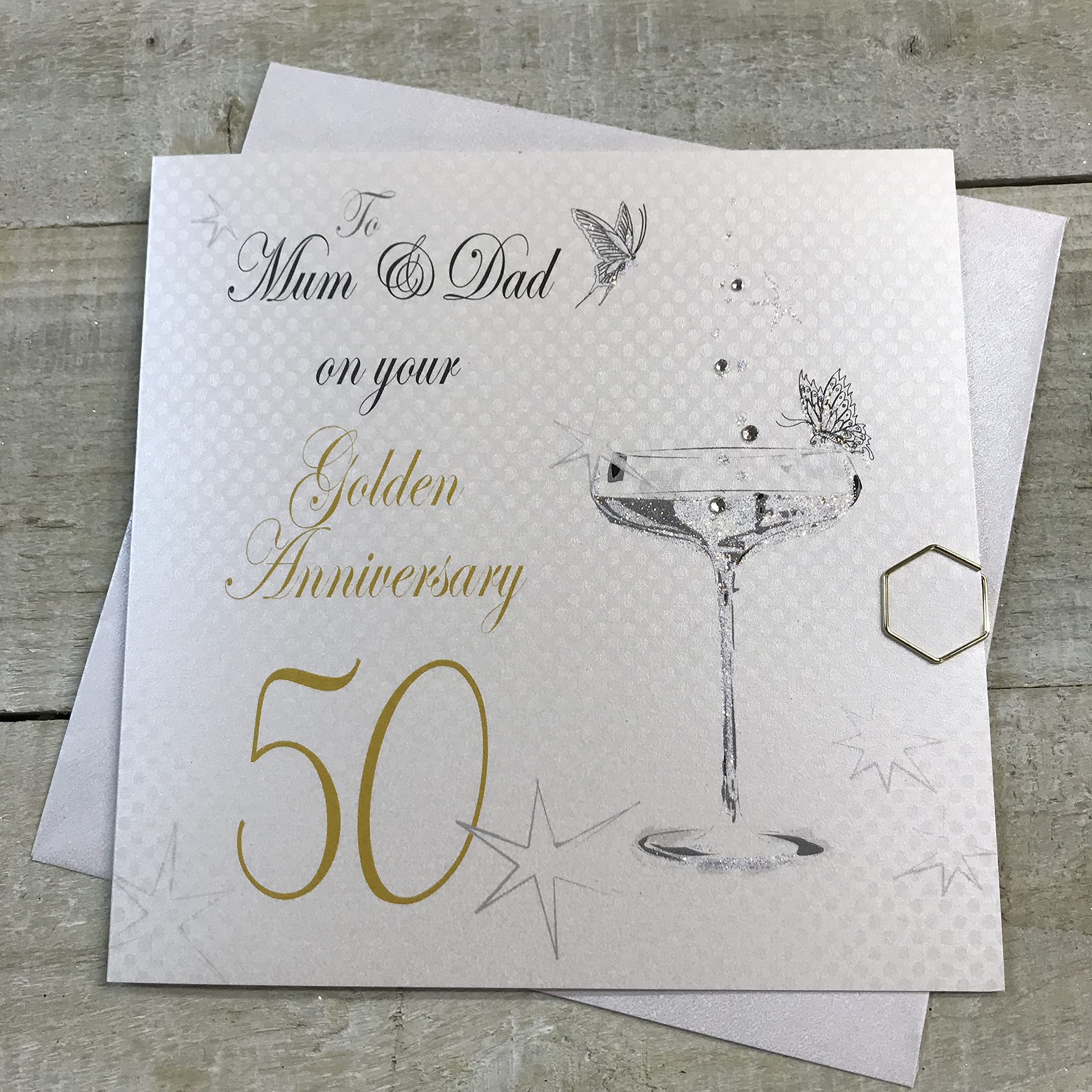 White Cotton Cards "To Mum and Dad on your Golden Anniversary Handmade 50th Anniversary Card, BD150M