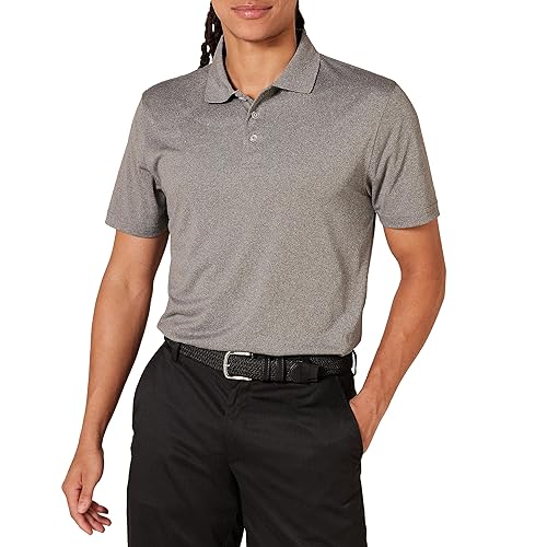 Amazon Essentials Men's Golf Polo Shirt, Short Sleeve, Slim-Fit, Quick-Dry, Dark Grey Heather, Medium