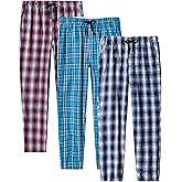 MoFiz Mens Pajama Bottoms Cotton 3 Pack Lounge Pants Set with Pockets Drawstring Plaid Pjs Bottoms Sleepwear with Button Fly