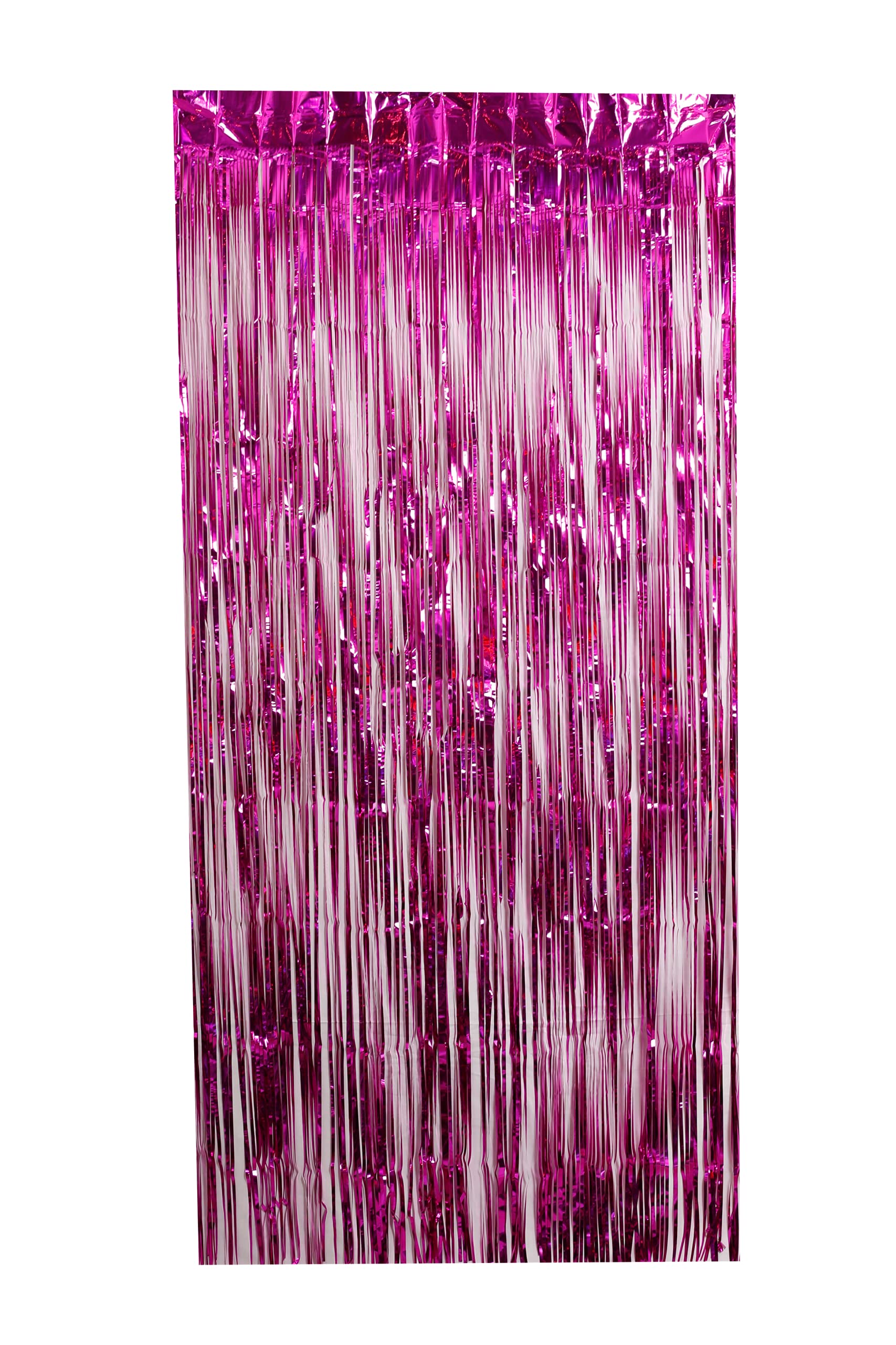 2pcs Metallic Tinsel Foil Fringe Curtain, Shiny Hanging Streamers, Long Strands Decoration, Colourful Sparkle, Photo Booth Backdrop (Hot Pink, 1m Width x 3m Height)