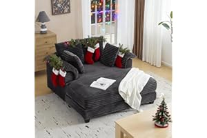 VINGLI 56" Oversized Chaise Lounge Chair, Dark Grey Comfy Corduroy Chaise Sofa Recliner Bed Upholstered Sleeper Couch Bed with Throw Pillows and Armrests for Living Room, Movie Room, Bedroom