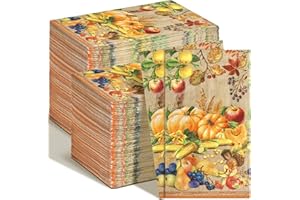 Moinchore 200 Pcs Fall Decorative Napkins Thanksgiving Guest Napkins Harvest Disposable Hand Towels Autumn Pumpkin Apple Corn Grape Paper Towel for Bathroom Baby Shower Birthday Party Dinner