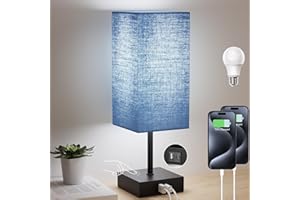 Sailstar Bedside Table Lamp for Bedroom, 3 Way Dimmable Touch Lamp with USB C+A Charging Ports, Small Nightand Lamps for Bedroom Decor, Living Room, LED Bulbs Included, Upgraded Navy Blue