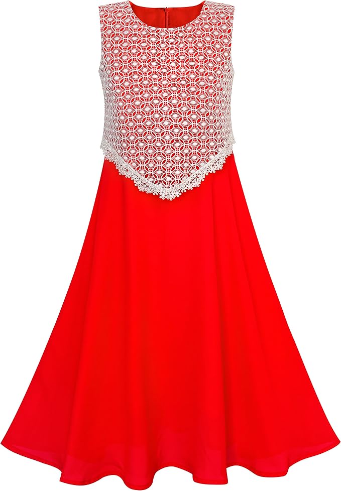 Sunny Fashion Vestido Para Ni a 2 En 1 Rojo Encaje Gasa Dama De Honor sunny-fashion-vestido-para-ni-a-2-en-1-rojo-encaje-gasa-dama-de-honor