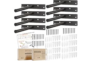 BATODA - 6" Floating Shelf Bracket Heavy Duty (8 pcs)-Solid Steel Blind Shelf Supports - Hidden Brackets for Floating Wood Shelves - Blind Shelf Support - Shelving Mounting Hardware Included (Pack 8)