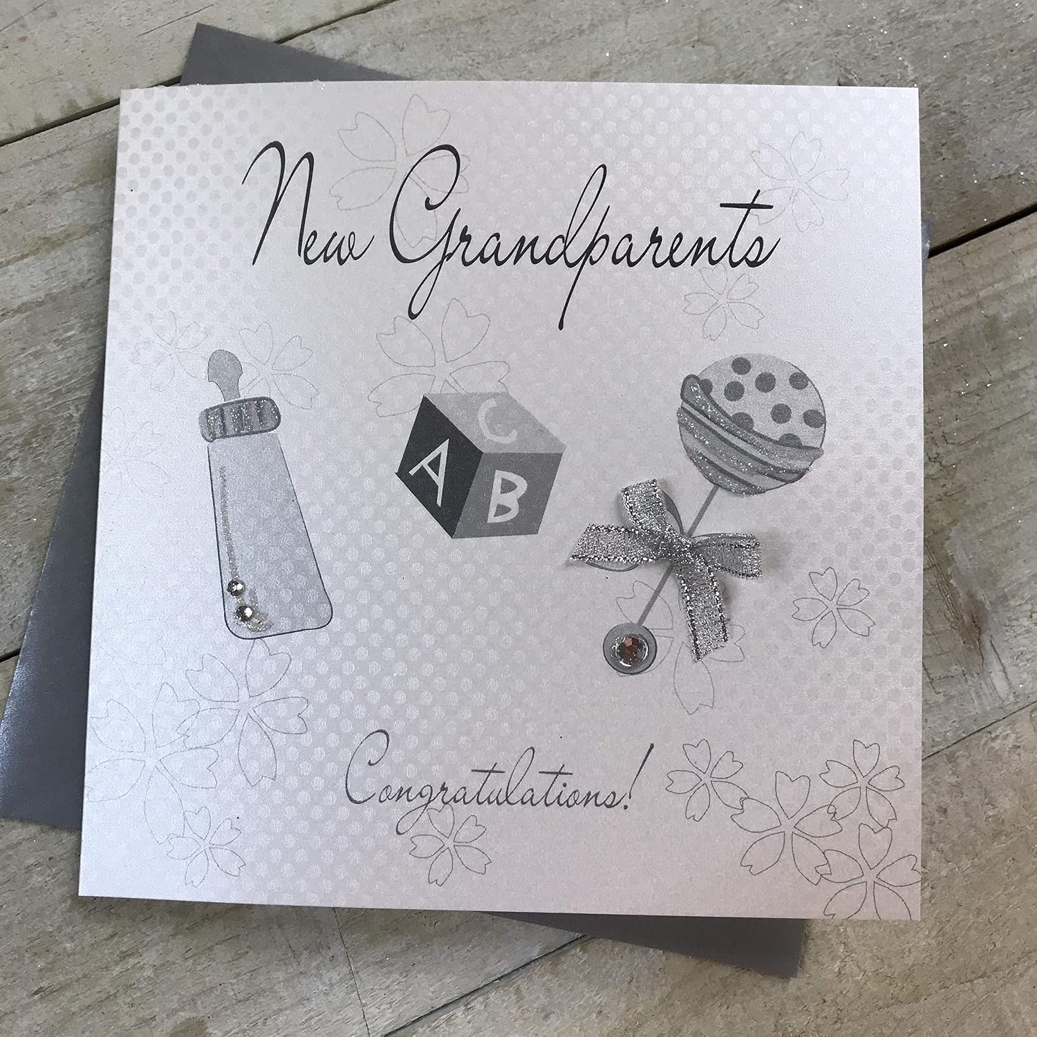 white cotton cards New Grandparents Congratulations Handmade Card, White, BD24, 16cm x 16cm