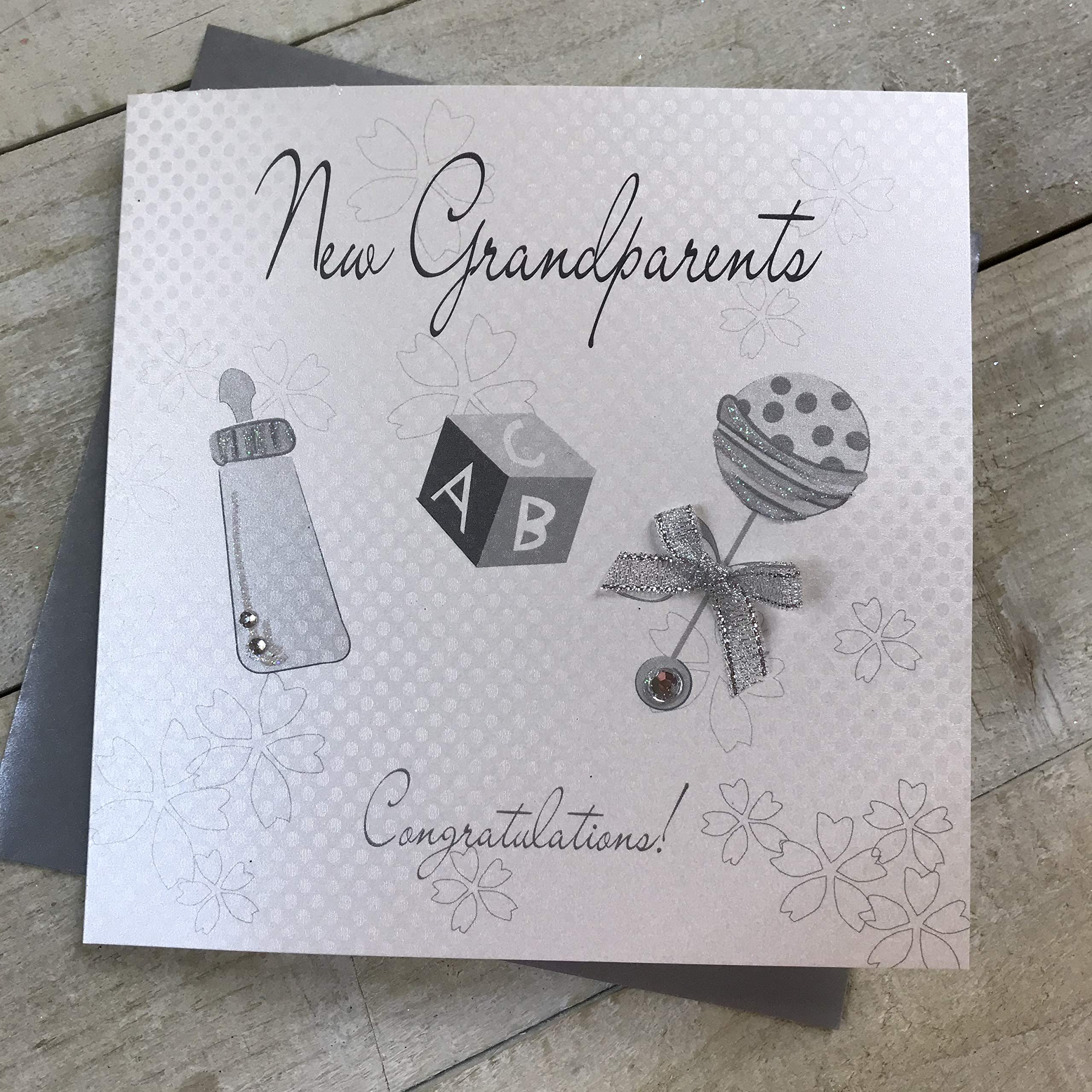 white cotton cards New Grandparents Congratulations Handmade Card, White, BD24