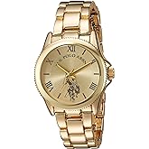 U.S. Polo Assn. Women's Analog Watch – Gold-Tone Champagne Dial with Roman Numerals, Stainless Steel Bracelet, and Box Packaging – Stylish and Adjustable Fit for Wrists 5.5" to 8"