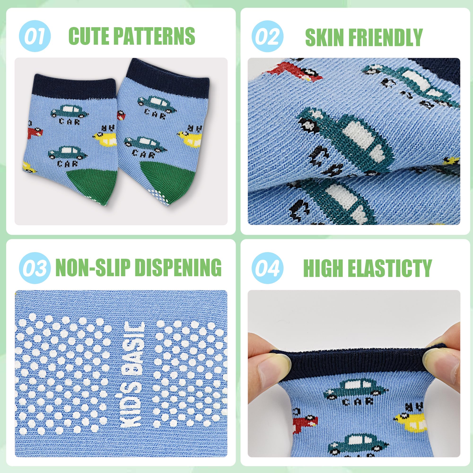 Tphon Non Slip Kids Toddler Socks with Grippers Baby 12 Pairs Anti Skid Socks for Boys Girls 0-7 Year Children