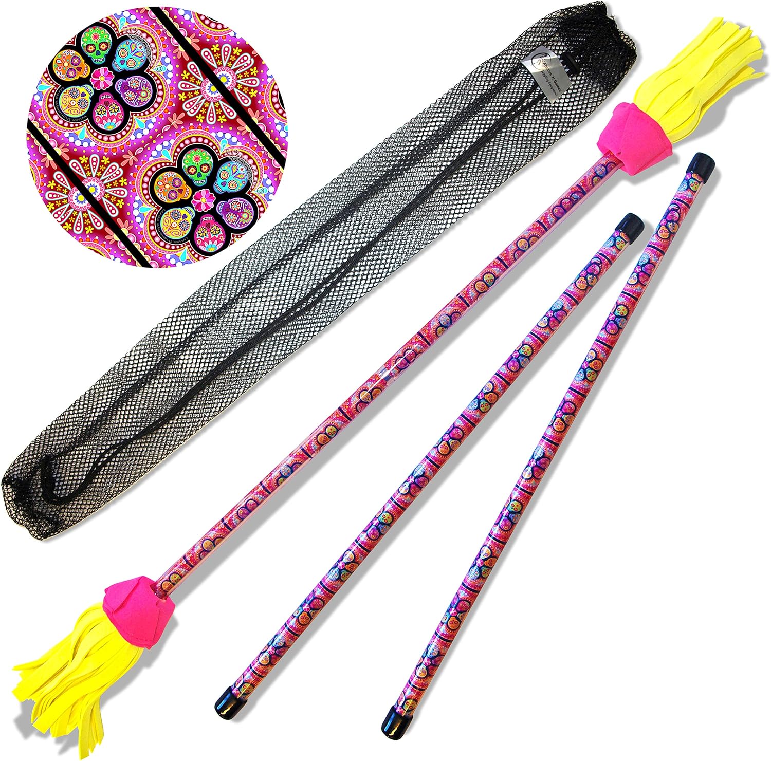 Flower Stick Set - Art-Deco (5 Designs) + Silicone Matching Wooden Hand Sticks! Pro Flower Sticks for Kids & Adults! (Sugar Skulls) - Image 3
