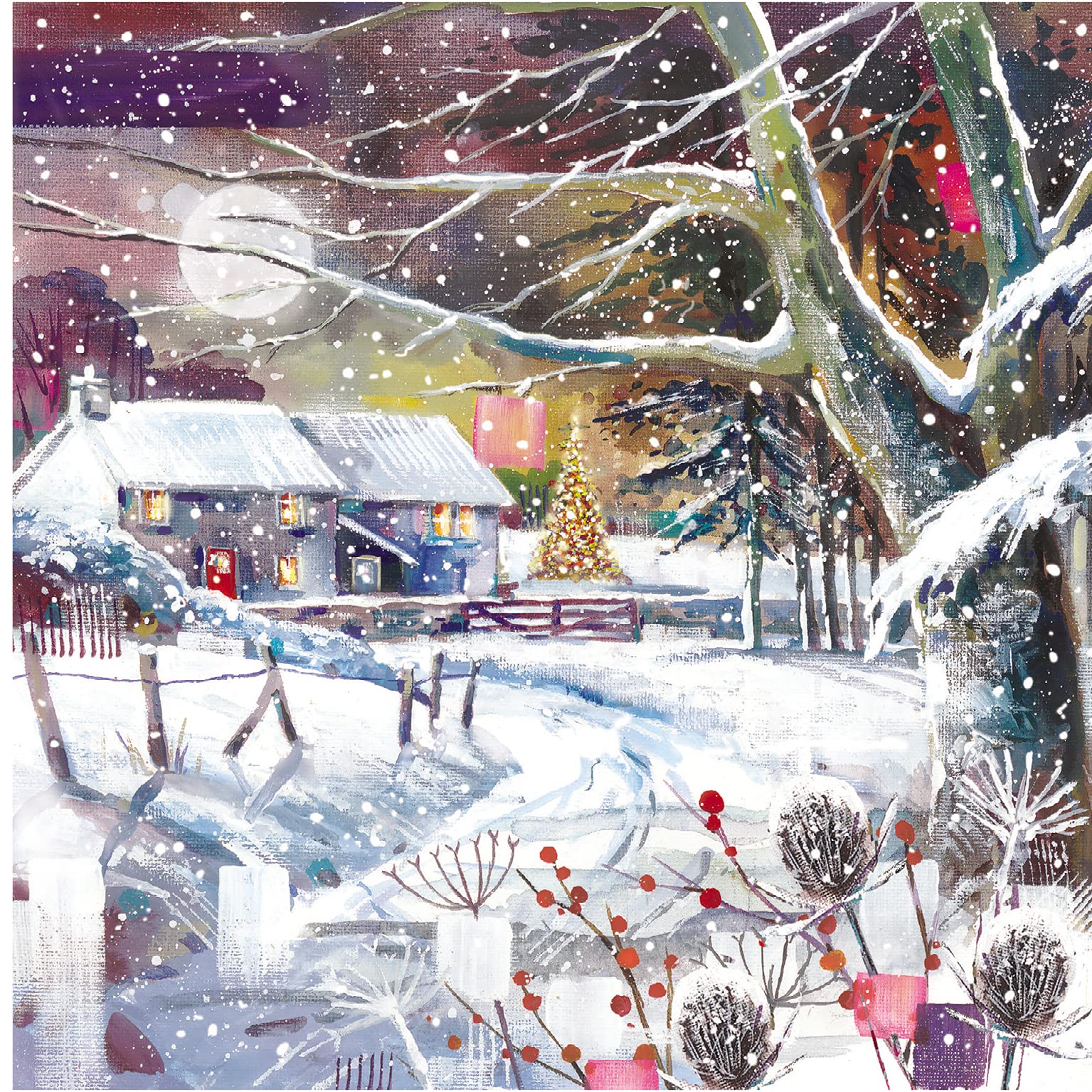 Ling Design Box of 20 Artistic Charity Christmas Cards - 'Snowy Day and a Day in the Countryside' - Lovely Artistic Designs - 20 Cards, 10 Each of 2 Designs