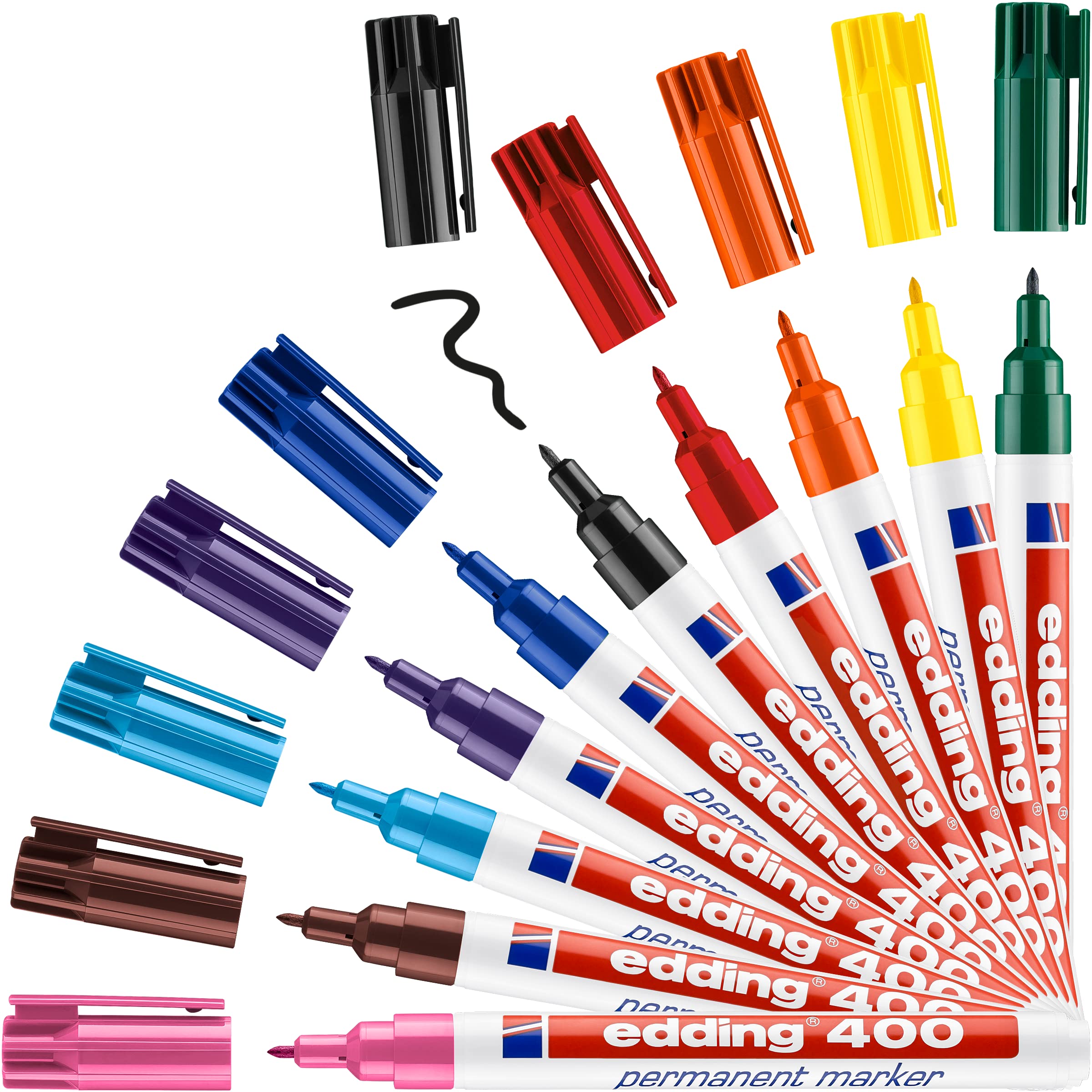 edding 400 permanent marker - multi-coloured - 10 pens - fine round nib 1 mm - waterproof, quick-drying, smear-proof pens - for cardboard, plastic, wood, metal, glass and fabric