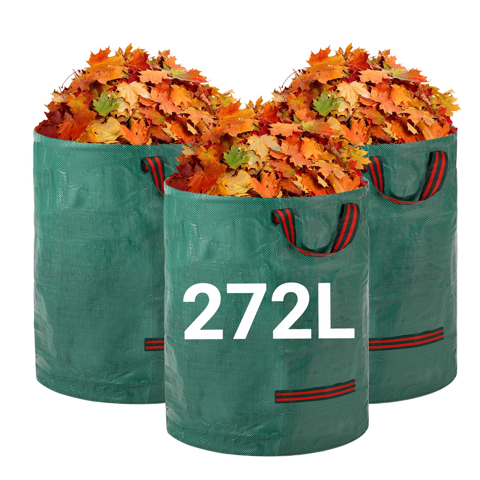 Velway Heavy-duty Garden Waste Bags - 272L x 3Pack Reusable Garden Sacks with Handles - Industrial Fabric for Leaves Trash Debris - Waterproof Garden Rubbish Bags