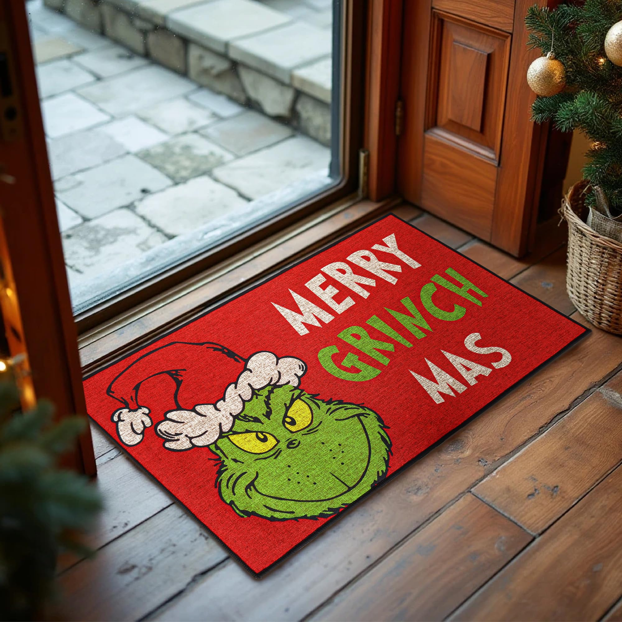 Photo 1 of 1Pcs Christmas Kitchen Mat Red Bathroom Rug, Non Slip Washable Rugs Xmas Doormat and Floor Mats for Bedroom Laundry Holiday Home Decor