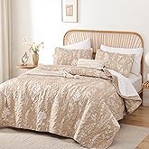 JANZAA Quilt King Size Taupe Quilt Bed Spread Boho Quilt with Floral Pattern Microfiber Quilts Set 3 Pieces Lightweight Comforter Reversible Bedding Set 1 King Size Quilt and 2 Pillowcases