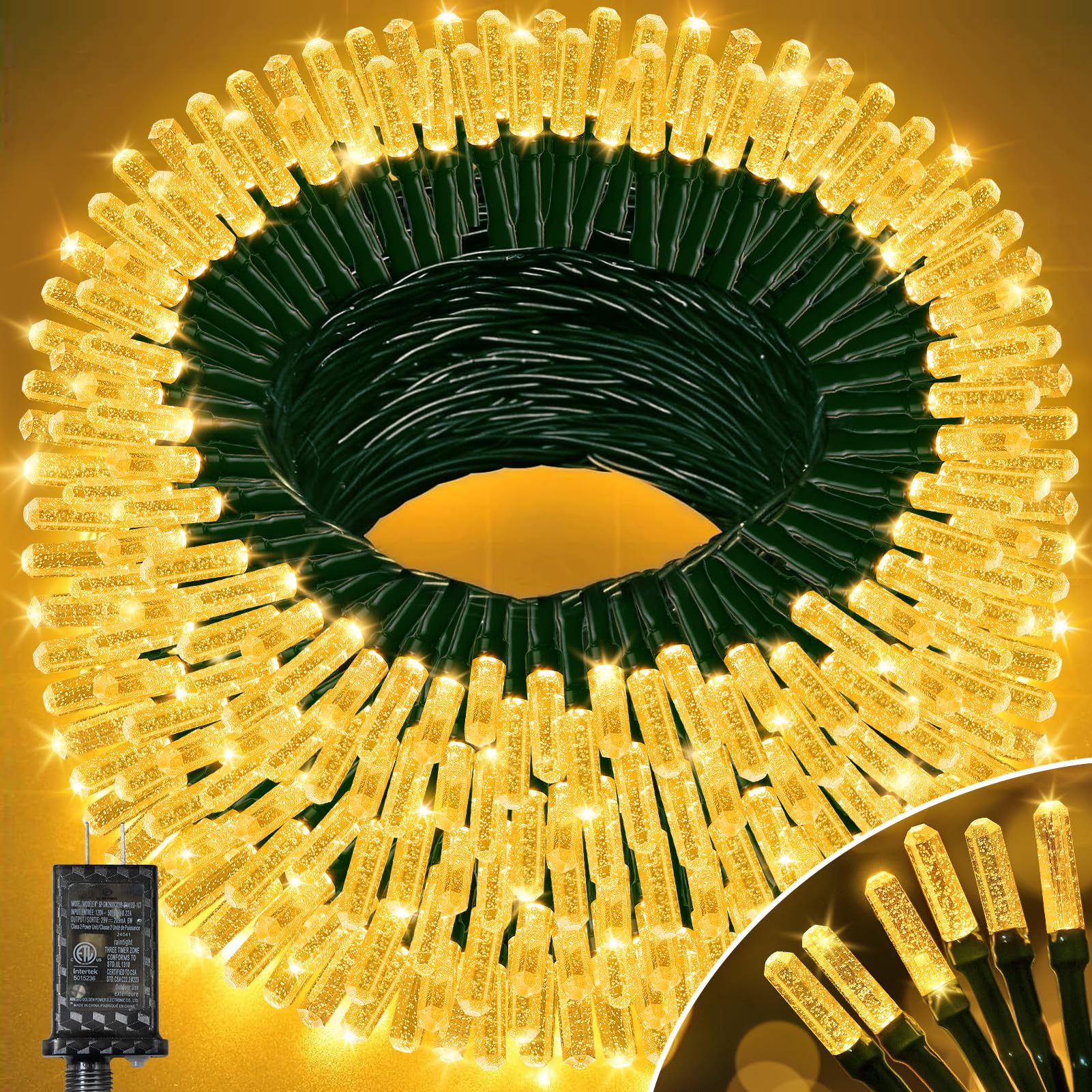 Photo 1 of 158 FT 480 LED Christmas Tree Lights, String Lights Green Wire with 8 Modes, Timer and Memory, Plug in Outdoor Waterproof Twinkle Lights for Indoor Yard Xmas Holiday, Warm White