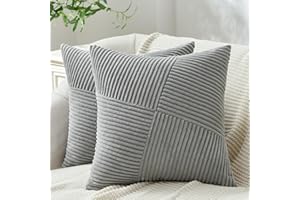 Topfinel LTGrey Decorative Throw Pillow Covers 18x18 Set of 2 Windmill Textured Striped Patchwork Pillow Covers Soft Corduroy