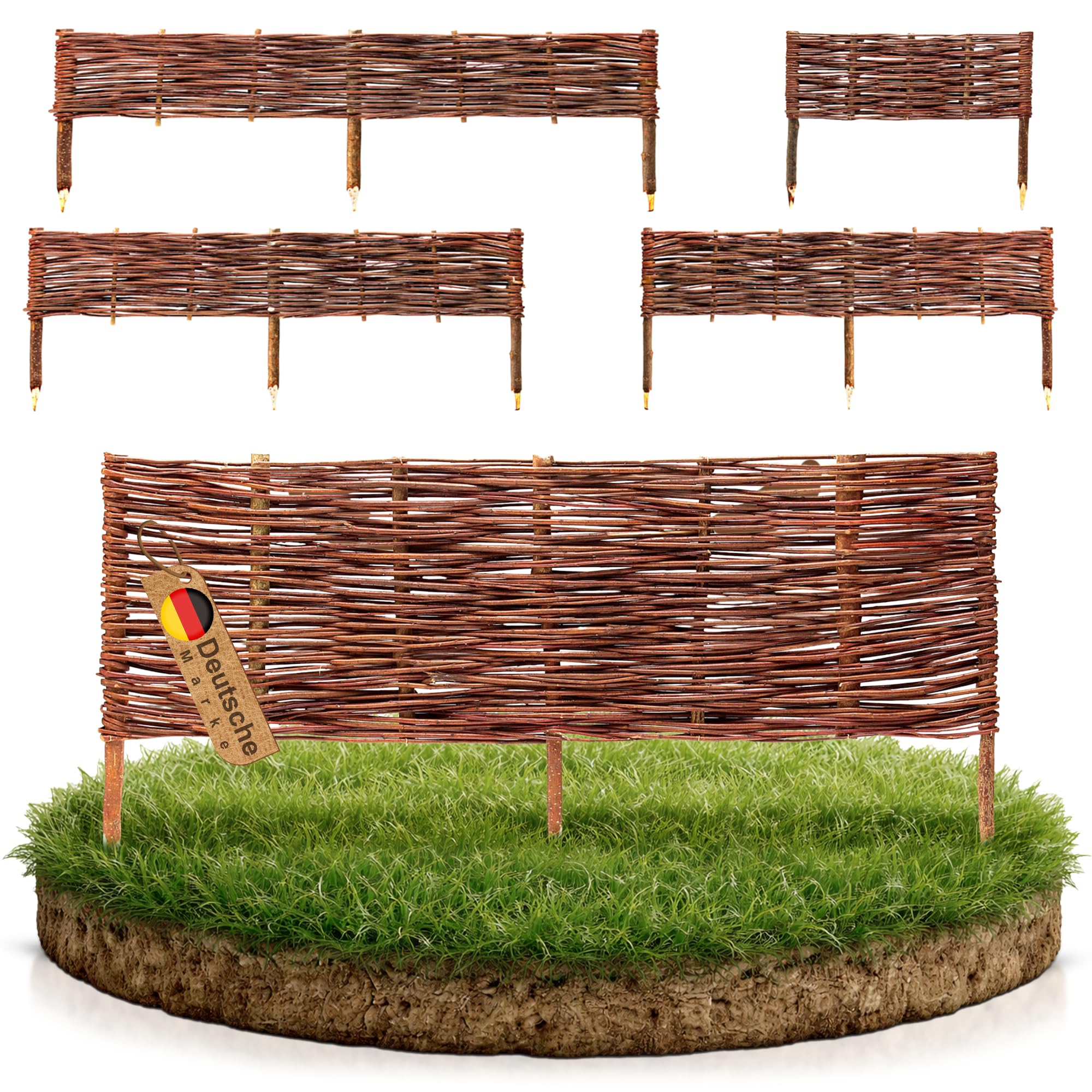 BOOGARDI Beeteinfassung Holz · 12 Größen · 10x Weidenzaun 20 cm hoch x 120 cm lang · Garten Steckzaun zur Beetumrandung · Rasenkanten zur Beetbegrenzung aus Weide