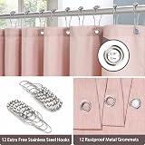 Linen Look Shower Curtain 182x182cm Pink with Metal Hooks view 3