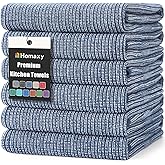 Homaxy Premium Kitchen Towels(18”x 28”, 6 Pack), Large Cotton Kitchen Hand Towels, Flat and Terry Dish Towels, 380 GSM Highly Absorbent Tea Towel Set with Hanging Loop, Navy Blue