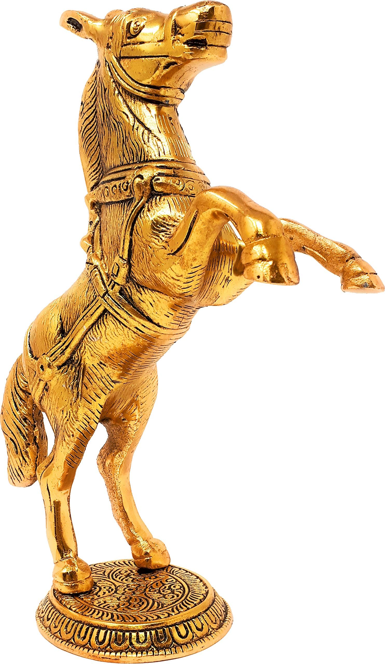 GiftNagri White Metal Golden Oxidized Jumping Horse Statue Statue for Home Decor, Golden Finish Jumping Horse Metal Statue Feng Shui & Vastu Animal Showpiece