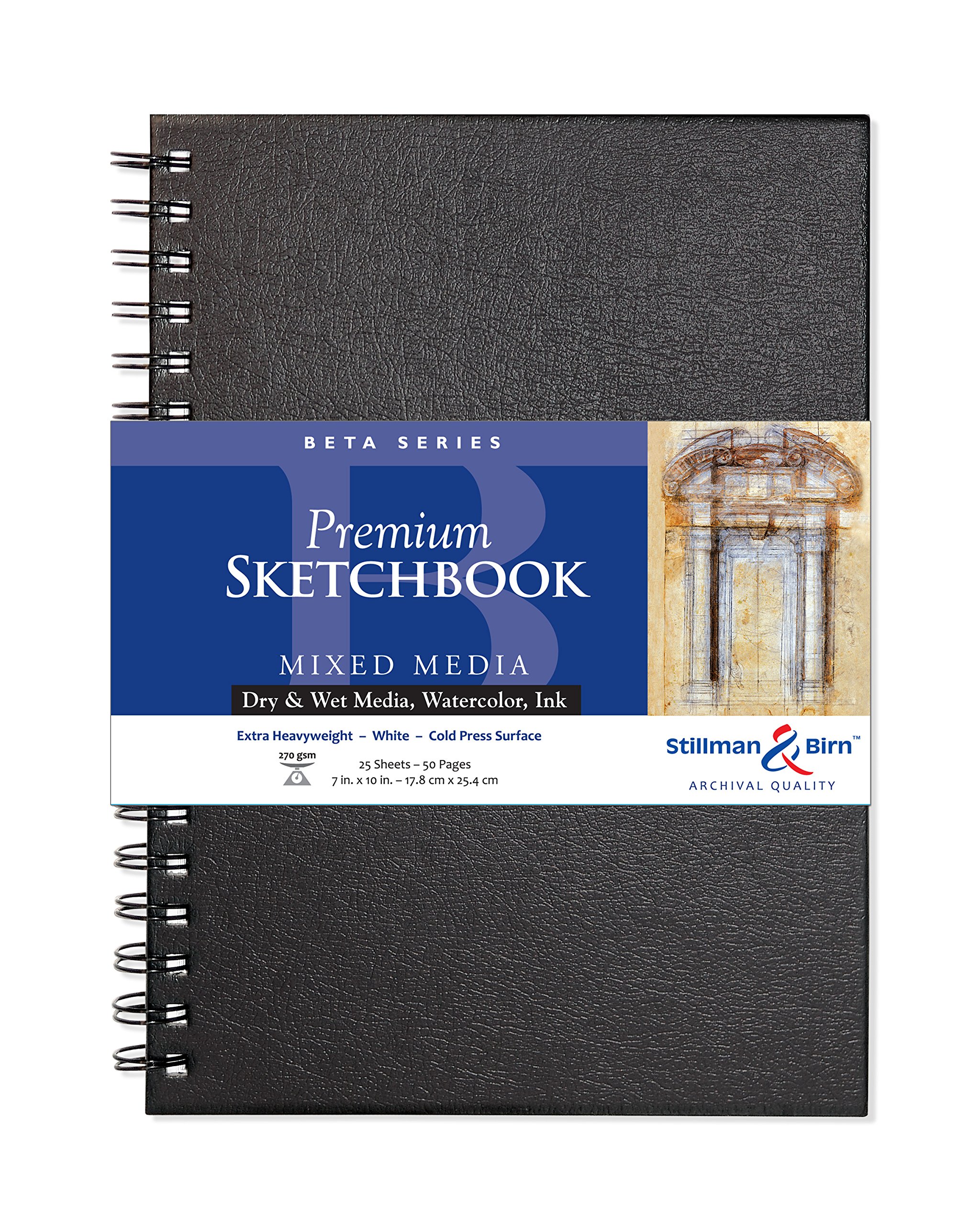 Stillman & Birn Beta Series Wirebound Sketchbook, 7" x 10", 270 GSM (Extra Heavyweight), White Paper, Cold Press Surface