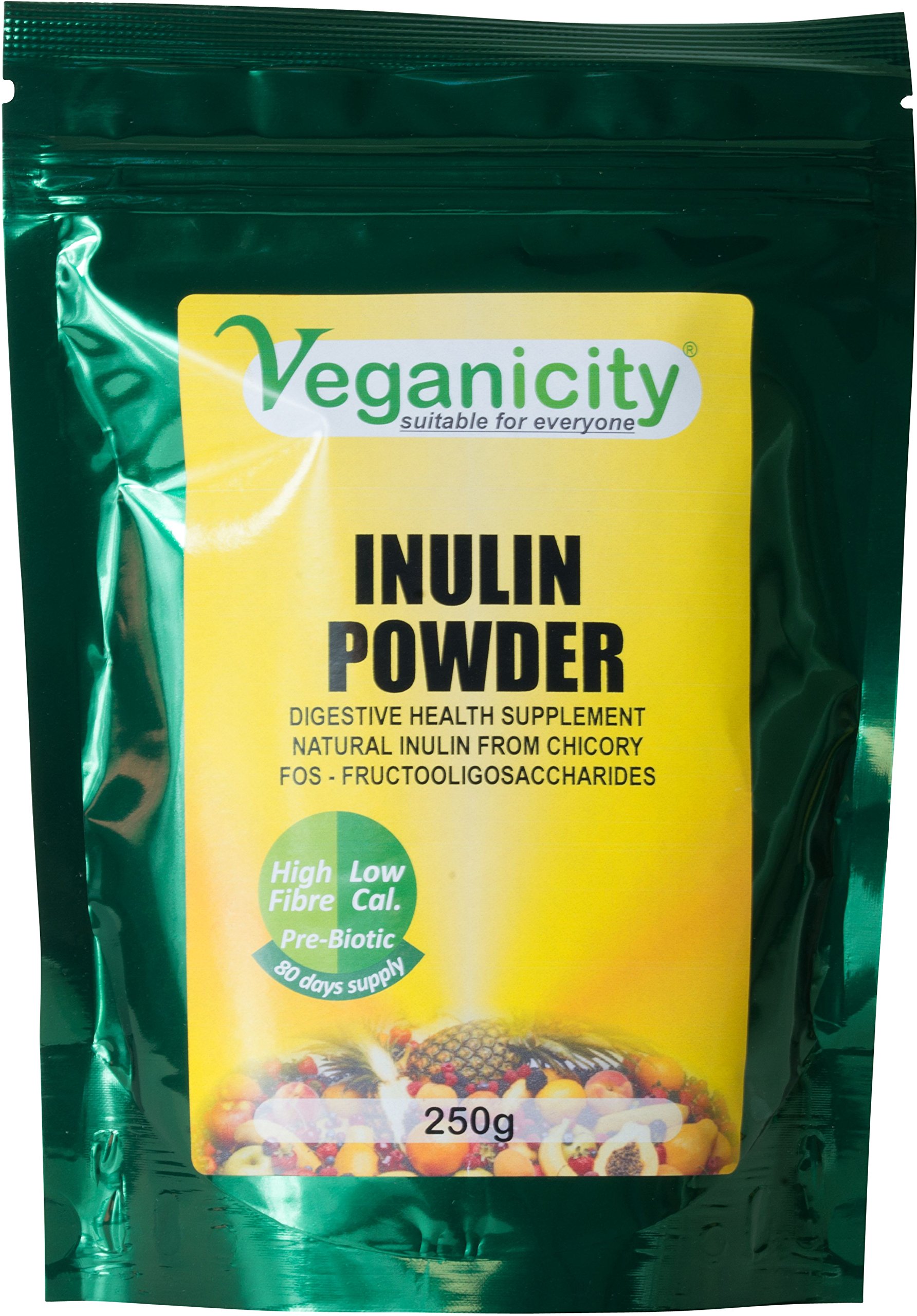 Veganicity Inulin Powder (FOS - Fructooligosaccharides) : Pre-Biotic Digestive Health Supplement: 250g