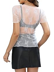 WIHOLL White Shirts for Women Lace Short Sleeve