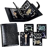LingLingo Travel Jewelry Organizer Case,Small Jewelry Bags Jewelry Storage Book Ring Binder with Clear Zipper Velvet Pouch for Traveling