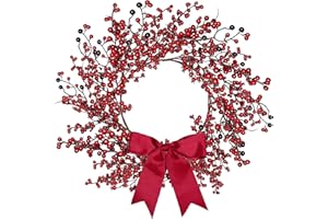 Sggvecsy 18 Inch Artificial Christmas Wreath Red Berry Wreath Handmade Winter Wreath with Bowknot Christmas Decoration for Front Door Home Indoor Outdoor Farmhouse Wall Window Xmas Holiday