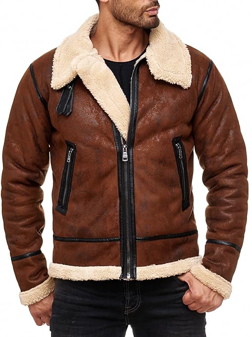 Red Bridge Herren Winterjacke Kunstleder gefütterter Vintage Jacke