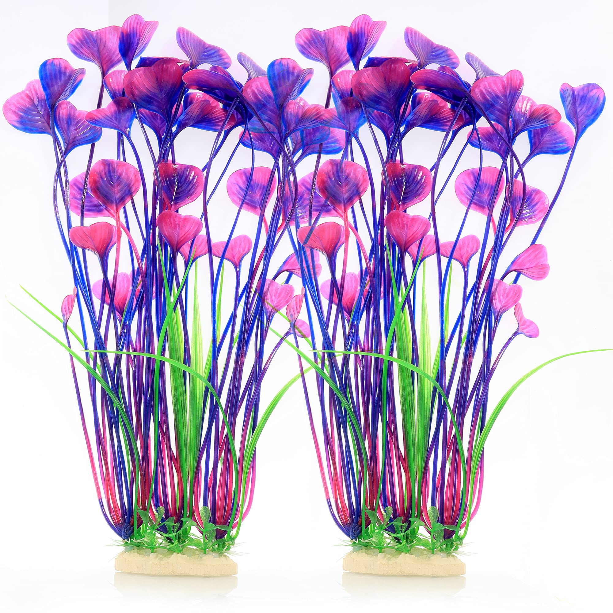 Photo 1 of ALEGI Fish Tank Decorations Plastic Plants Large,Aquarium Artificial Plants Decoration Ornament Safe for All Fish-16 inch 2Pcs (Purple 2 pcs)
