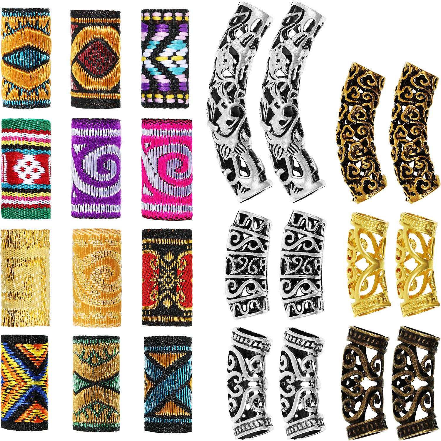 24 Pieces Dreadlock Beads Hair Tube Beads DIY Hair Braiding Jewelry Accessories Braiding Hair Decorations for Men Women Favors, Tibetan Style (Novelty Patterns)