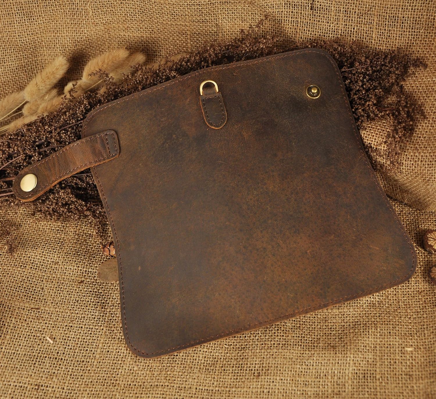 Le'aokuu Mens Genuine Leather Bifold Wallet Organizer Checkbook Iron Chain 1088 Brown - Image 5