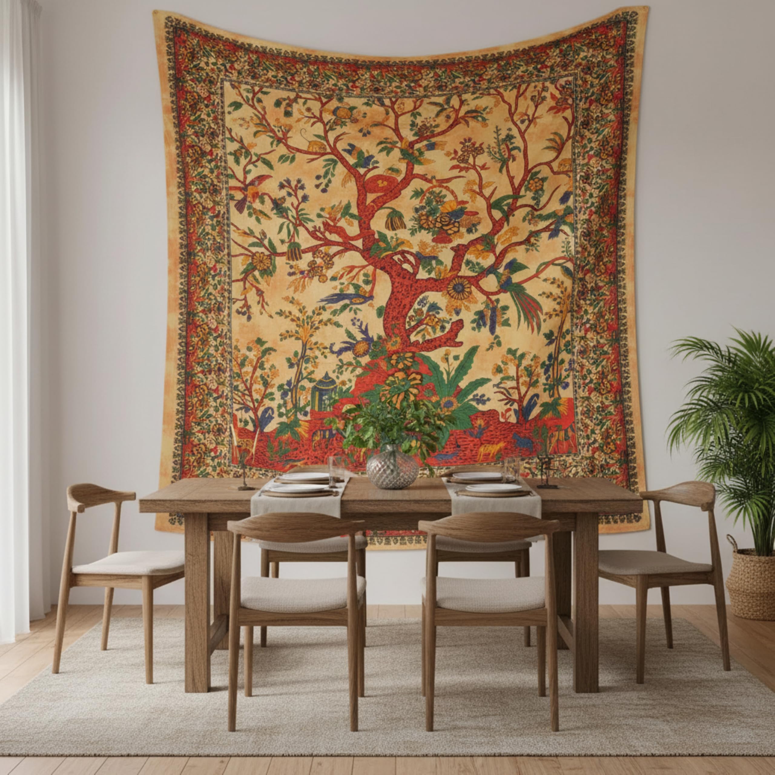 Craft Trade Tree of Life Tapestry Yellow Wall Hanging Tapestry Boho Cotton Hippie Tapestries for Decor Living Room Yoga Meditation and Bedroom - 213x228 cm