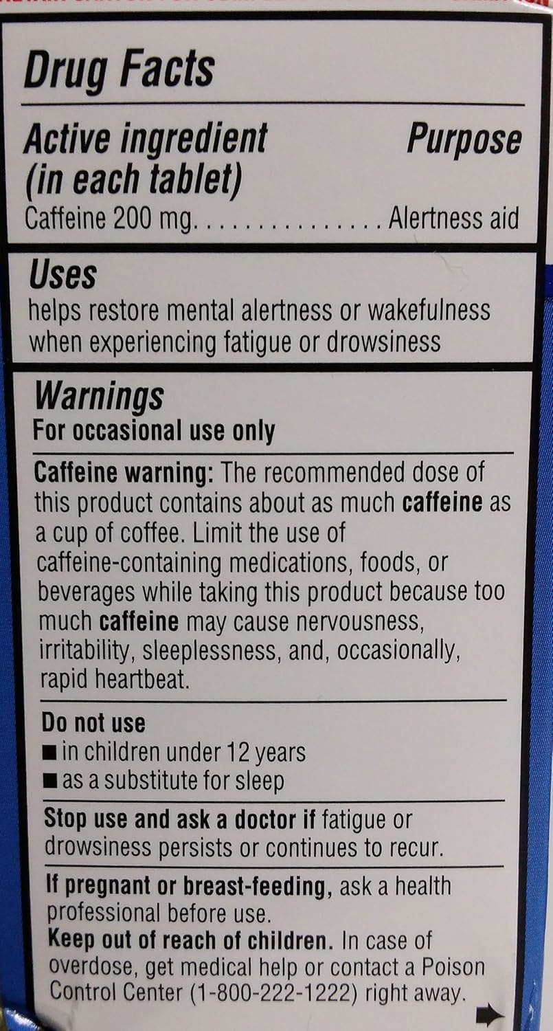 Equate Stay Awake Caffeine Alertness Aid, 80 Tablets, 200 mg: Health & Personal Care