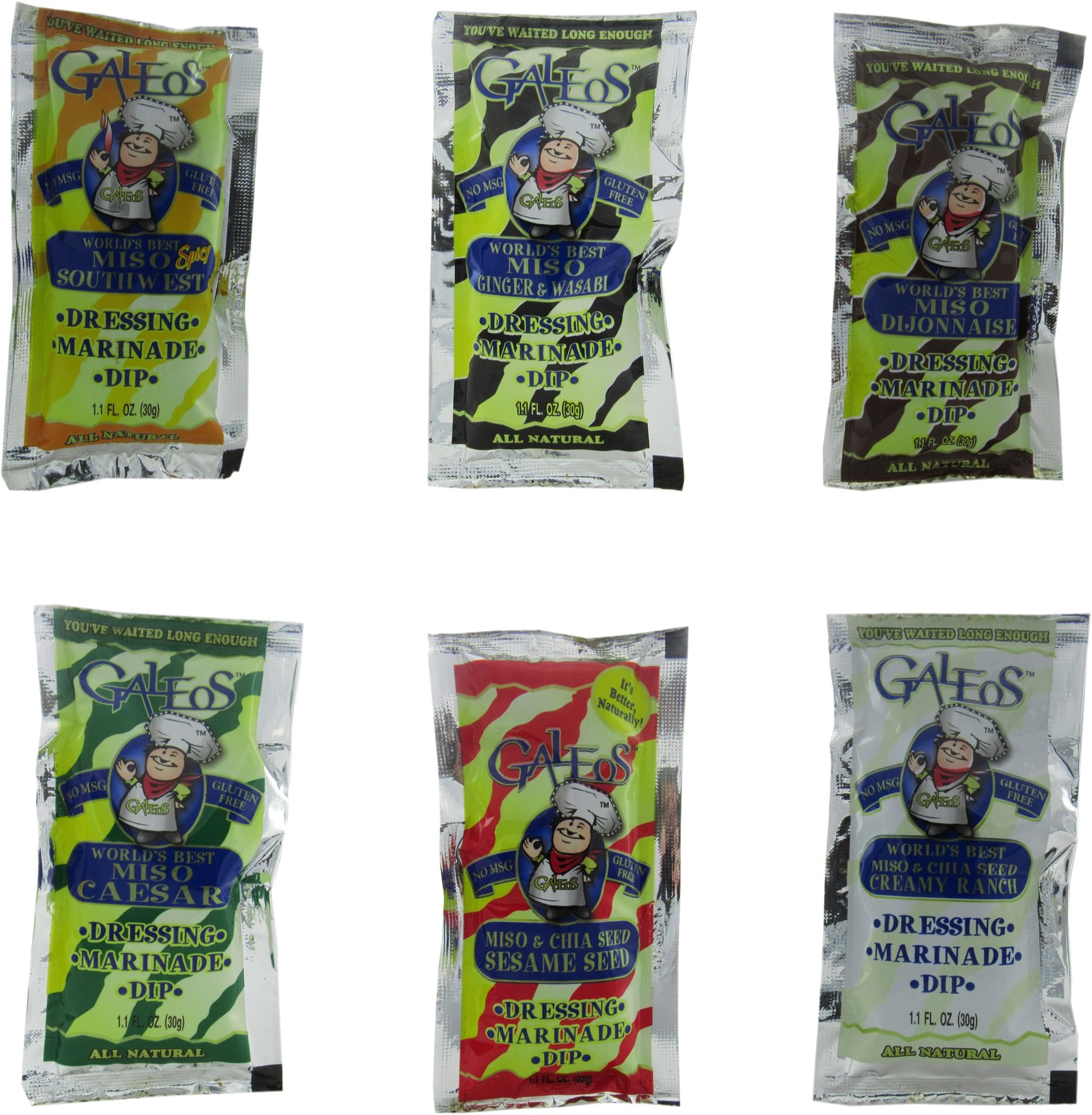Galeos Dressings Variety Pack - 24 - 1.1 oz Packets - 4 of each flavor