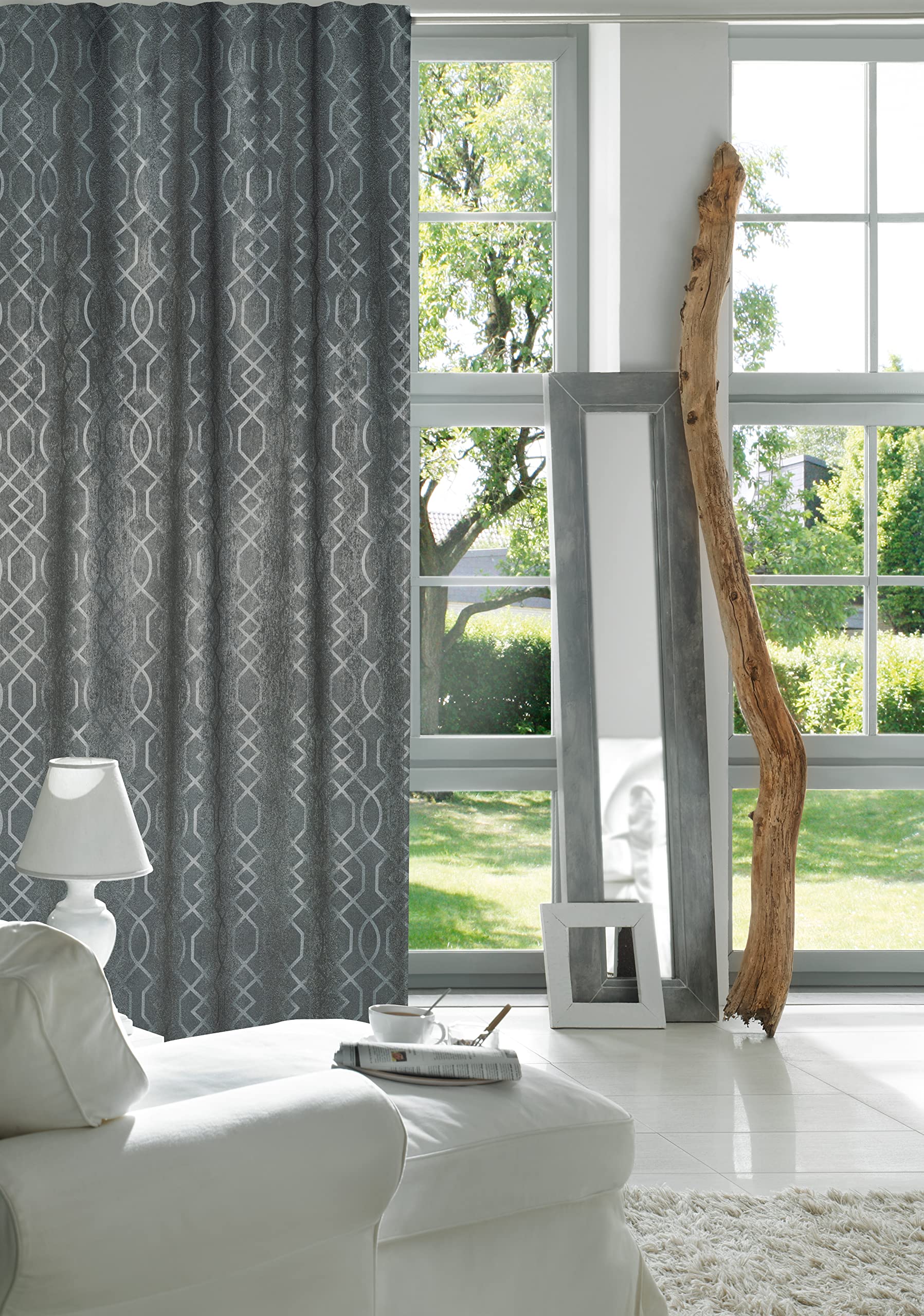 Elbersdrucke Finished Decoration, Polyester, Anthracite, Silver, 255 x 140 cm